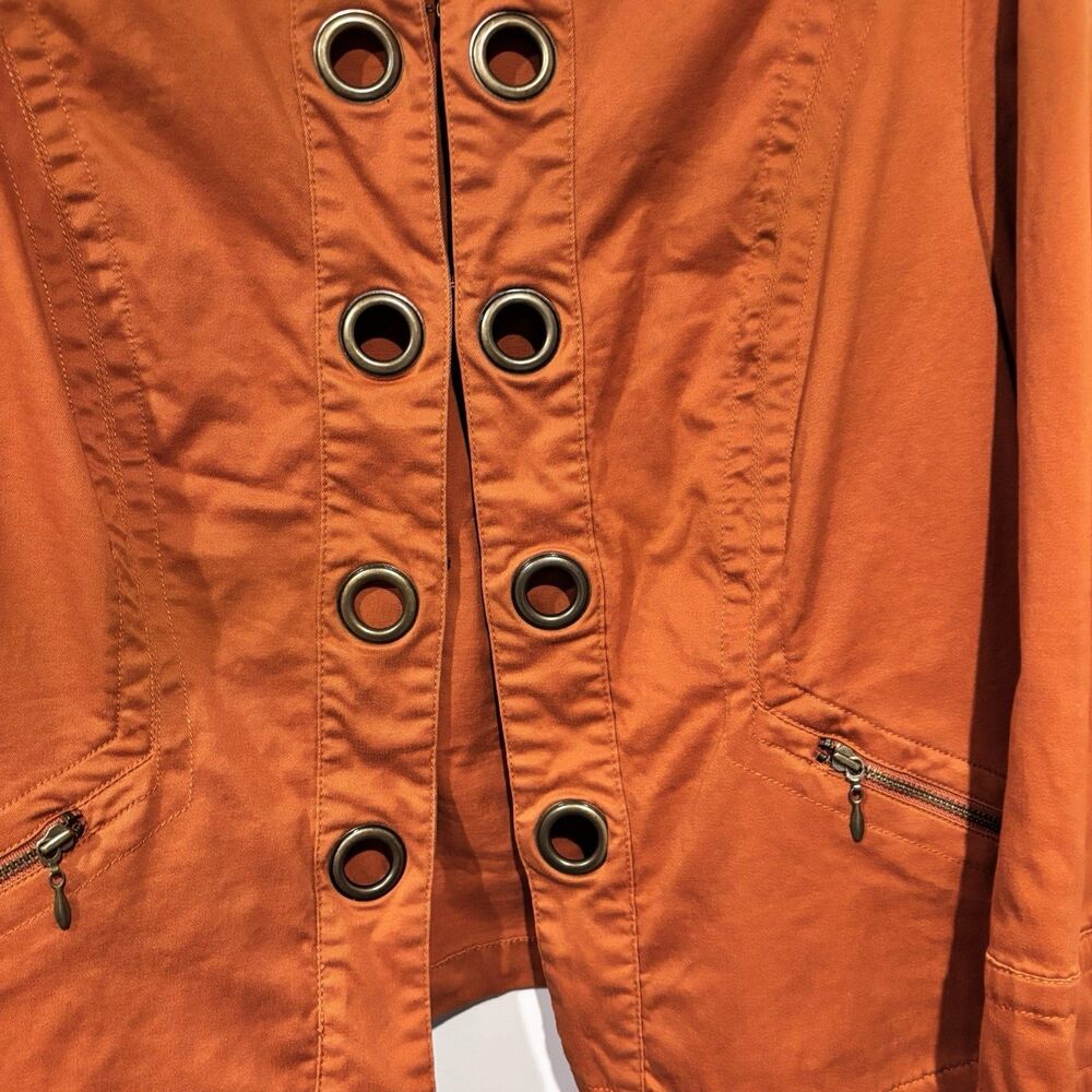 Live a Little Orange Eyelet Grommet Zip Jacket Women’s XL Stretch Cotton Casual - Picture 2 of 9